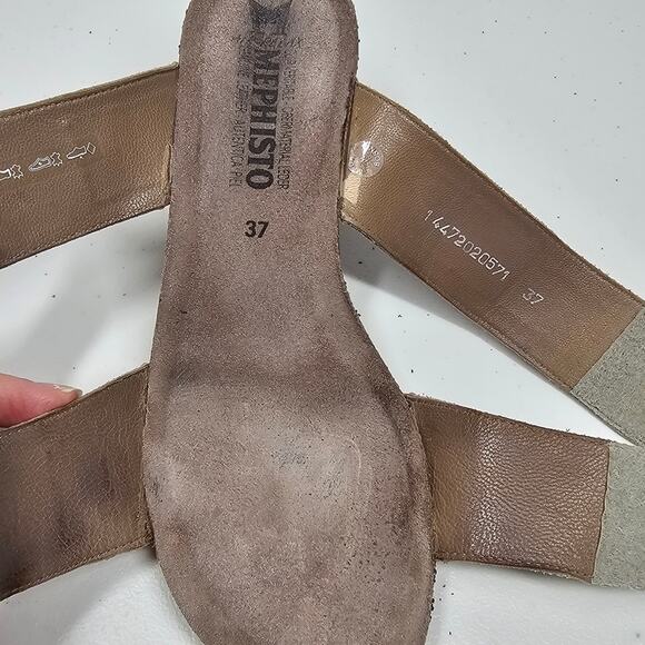 Mephisto Taupe Double Strap Wedge Heel Slides Size EU 37/ US 7 - Picture 8 of 12